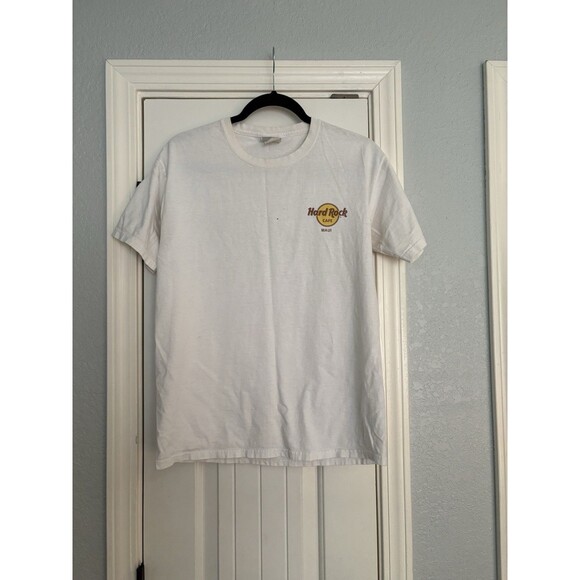 Hard Rock Cafe Shirt No Size Tag Short Sleeve Hawaiian Floral Guitar Maui 19" - Picture 1 of 5